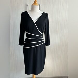 Lauren Ralph Lauren Black Bodycon Wrap Dress‎ with Asymmetrical White Stripe 8